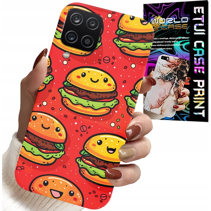 Tok Samsung A12/M12-hez, World Case, mosolygós burger design, szilikon, többszínű