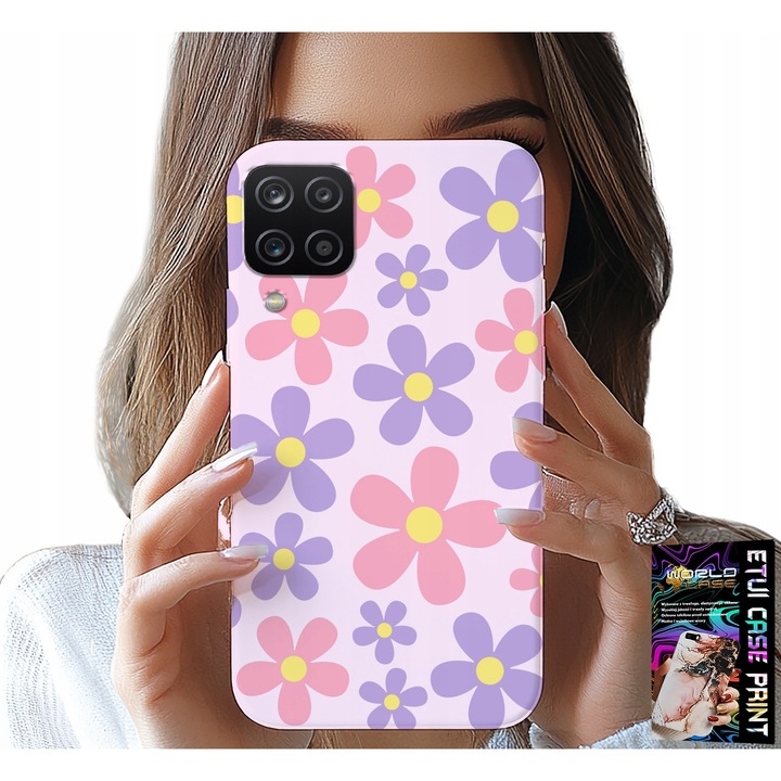 Tok Samsung A12/M12-hez, World Case, színes margaréta modell, szilikon, 0,2cm
