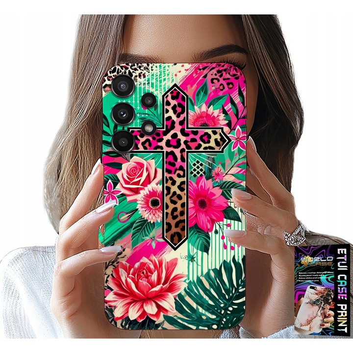 Carcasa pentru Samsung Galaxy A13, World Case, design Cruce, trandafir, silicon