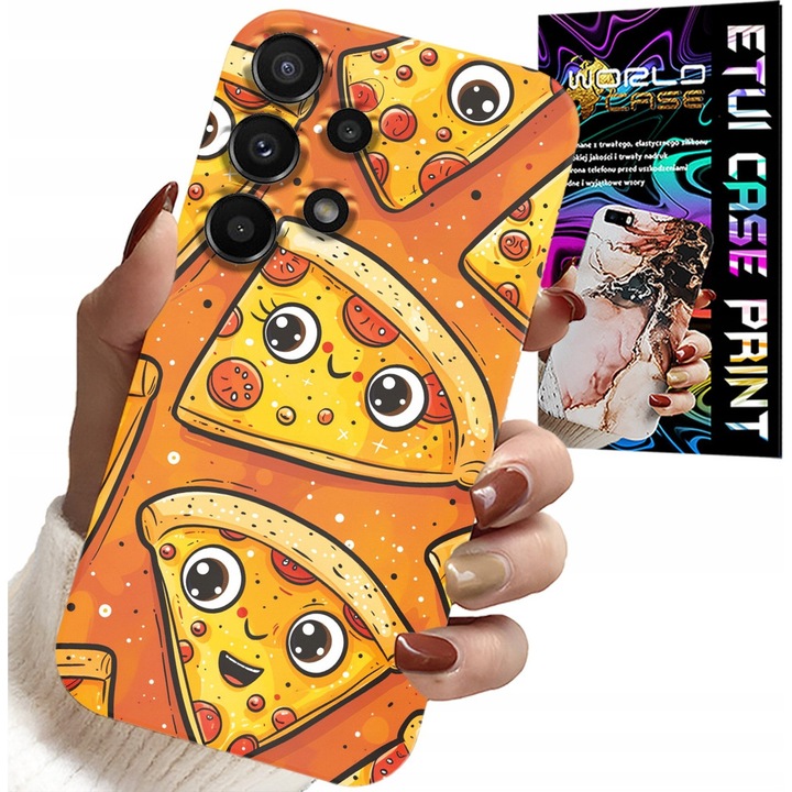 Carcasă pentru Samsung Galaxy A32 5G, design pizza dulce zâmbitoare, silicon, set cu sticlă protectoare