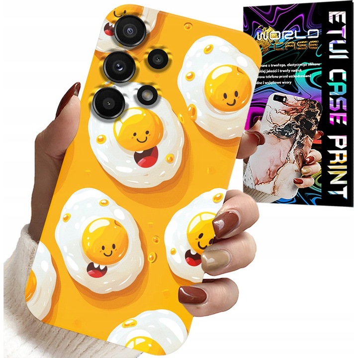 Tok Samsung Galaxy A13-hoz, World Case, mosolygós édes tojás mintával, szilikon, védőfólia készlettel