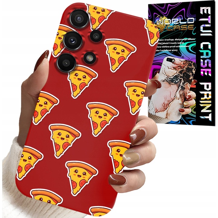 Carcasă pentru Samsung Galaxy A13, World Case, design cu pizza veselă, silicon, roșu