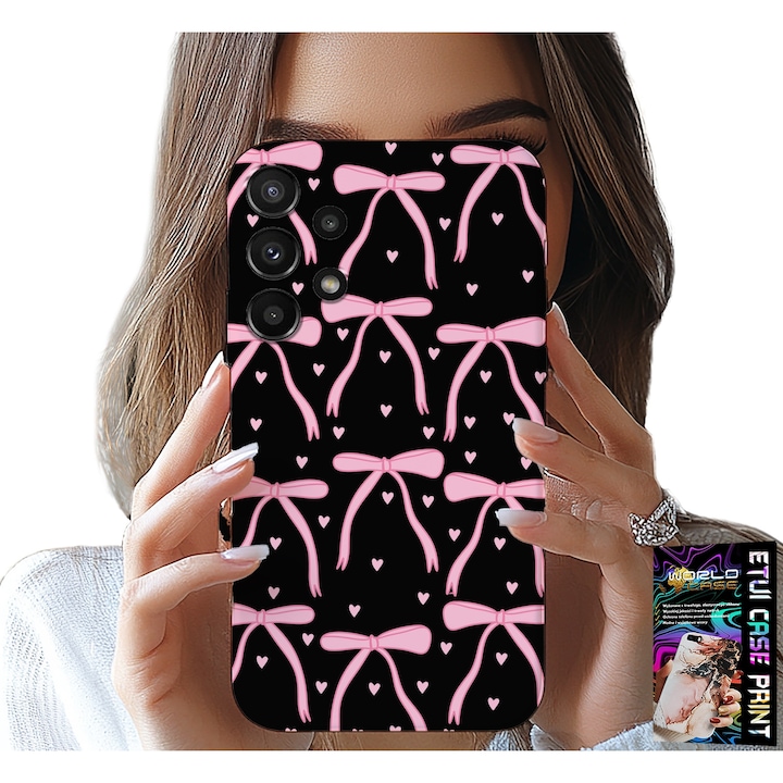 Carcasa pentru Samsung Galaxy A13, World Case, negru și roz, silicon, protecție împotriva zgârieturilor