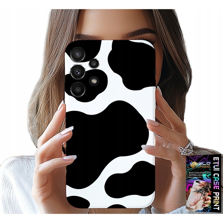 Telefontok, World Case, Samsung Galaxy A32, fekete és fehér tehénfoltok design, szilikon