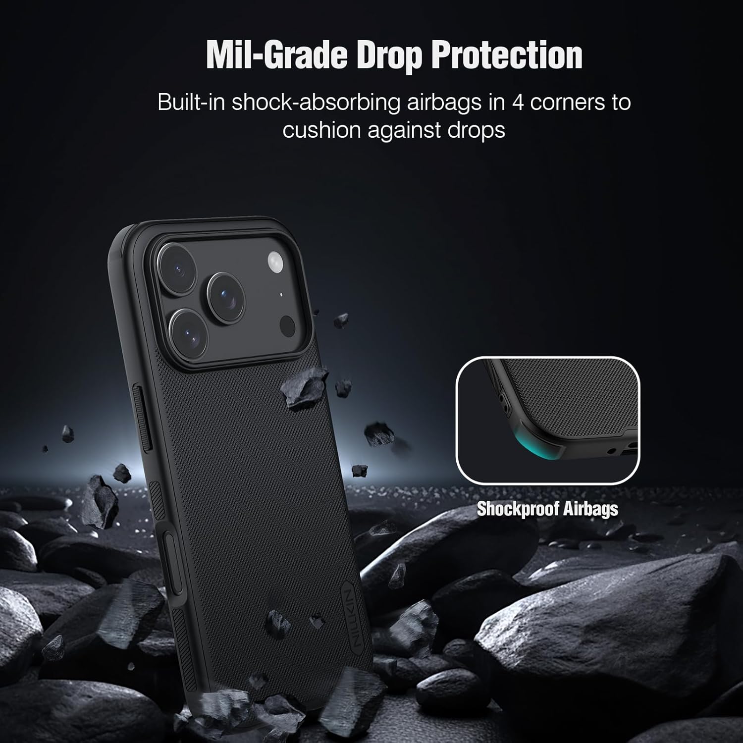 Carcasa Nillkin iPhone 17 Pro Max, protectie metalica lentila, negru