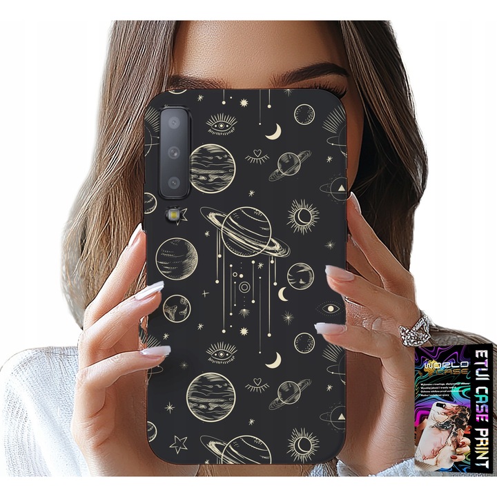 Carcasă pentru telefon, World Case, Samsung A7 2018, design Cosmos planete stele lună, silicon, multicolor
