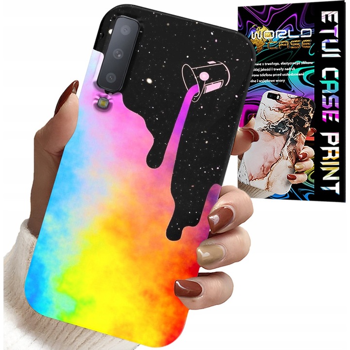 Carcasă pentru telefon Samsung A7 2018, World Case, design curcubeu, material silicon, acces complet la funcții