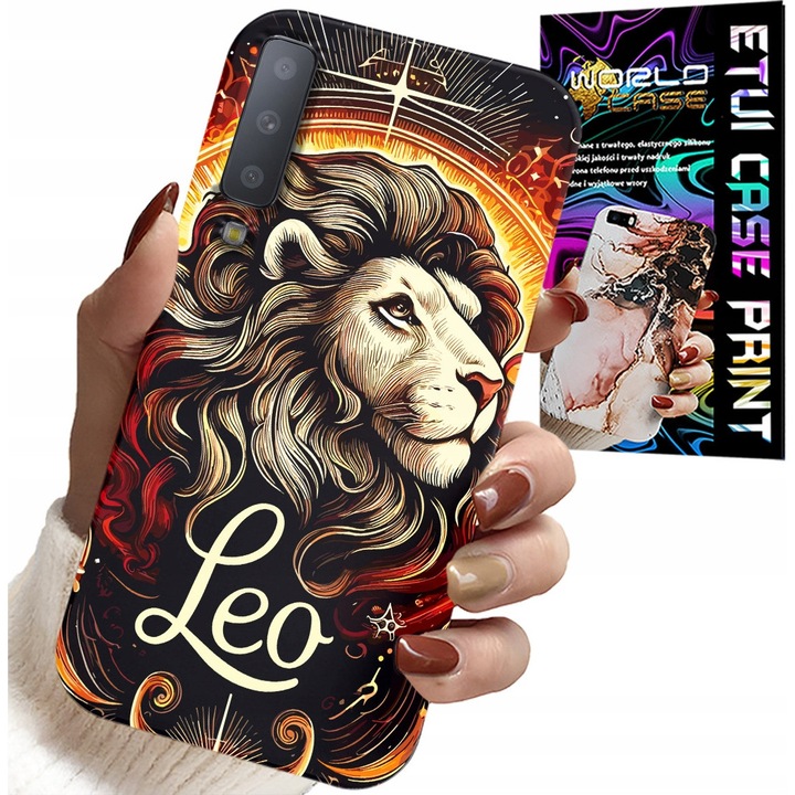 Carcasa pentru Samsung A7 2018, World Case, imprimeu Leu, silicon, set cu sticlă