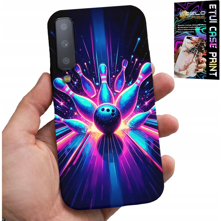 Telefon tok, World Case, Samsung A7 2018-hoz, bowling design, szilikon, többszínű