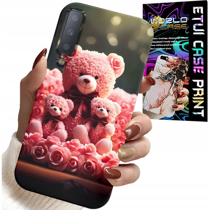 Carcasa pentru telefon, World Case, Samsung A7 2018, roz, silicon, cu folie