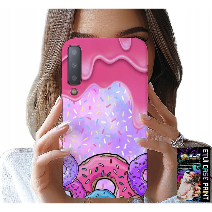 Caz pentru telefon Samsung A7 2018, World Case, silicon, imprimeu gogoși dulci, 0, 2cm