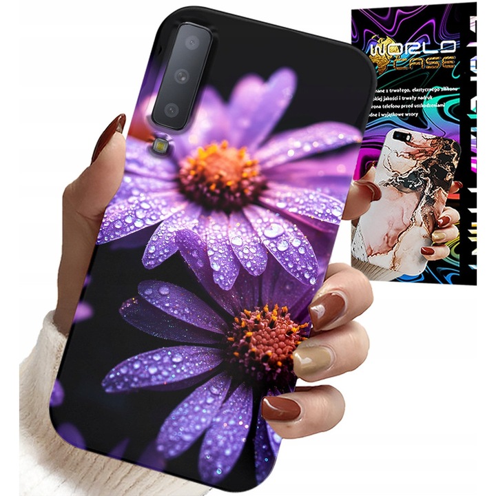 Rózsaszín virágos tok Samsung A7 2018-hoz, World Case, szilikon, tartós nyomtatás