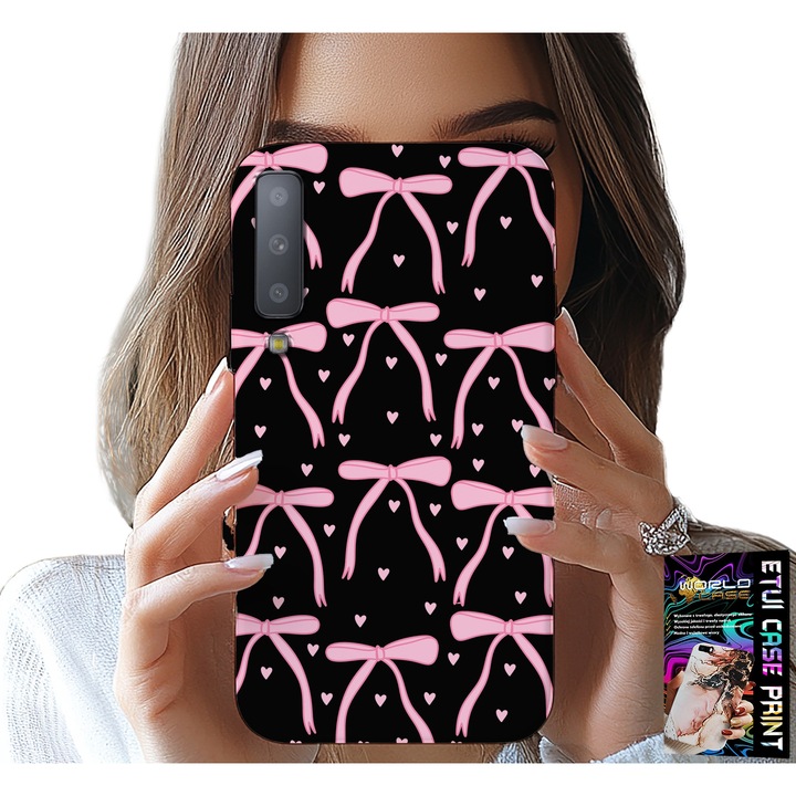 Telefontok, World Case, Samsung A7 2018, fekete és rózsaszín nyomat, szilikon