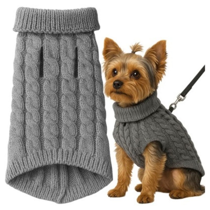 Pulover pentru câini și pisici Purlov, tricotat, culoare gri, mărimea M