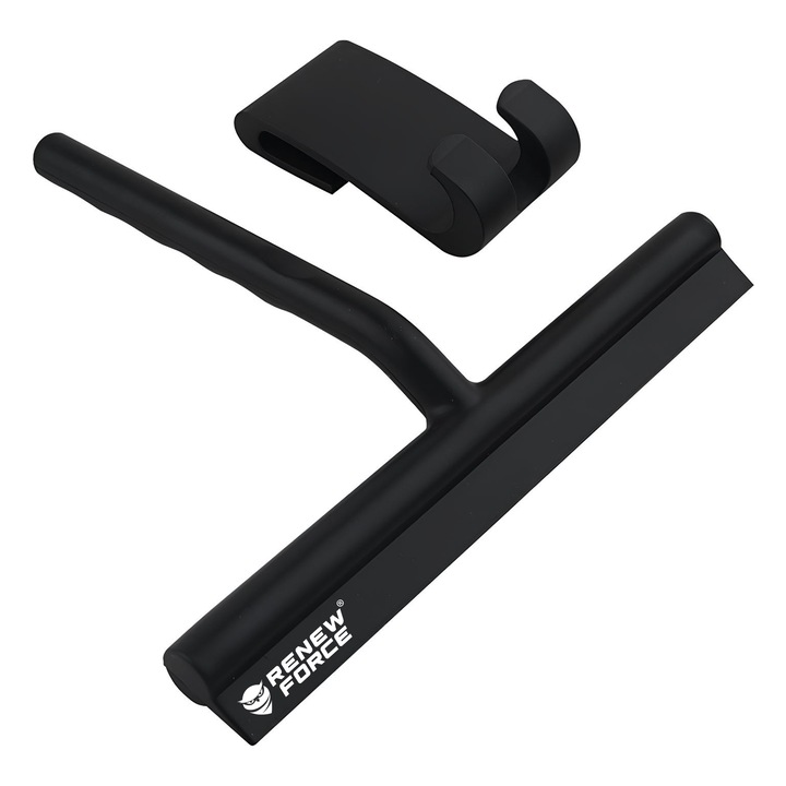 Подова чистачка RENEW FORCE®, 21×19 см, работна ширина 21 см, гумен ръб с устойчив пластмасов корпус, черен цвят, компактен дизайн с кука 9,6×4,9 см за окачване, идеална за почистване на мокри повърхности SQUE-G