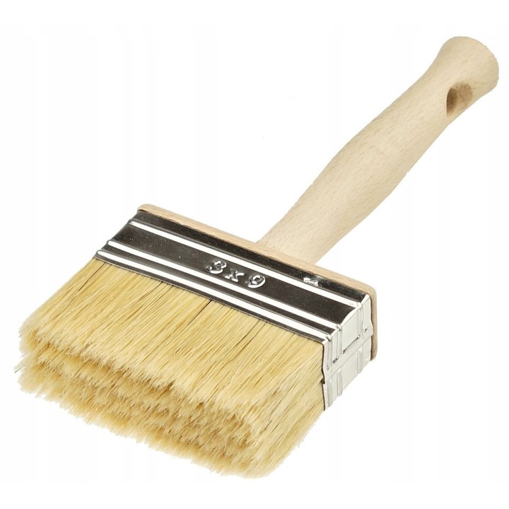 Pensula bidinea lata pentru zugravit si tapet, FEINZ, 90 x 30 mm, Par natural si lemn, Aplicare amorsa vopsea lavabila si adeziv, Maro Natur