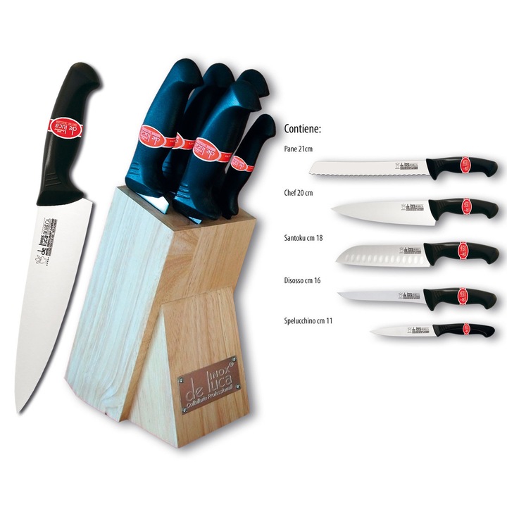 Set 5 buc cutite HORECA cu suport lemn masiv