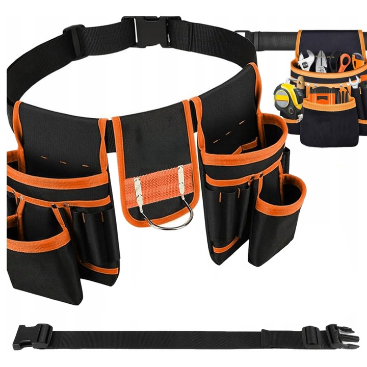 Centura scule si unelte, Zola, 22 buzunare, 1 suport pentru ciocan, ajustabila 67-136 cm, din material textil