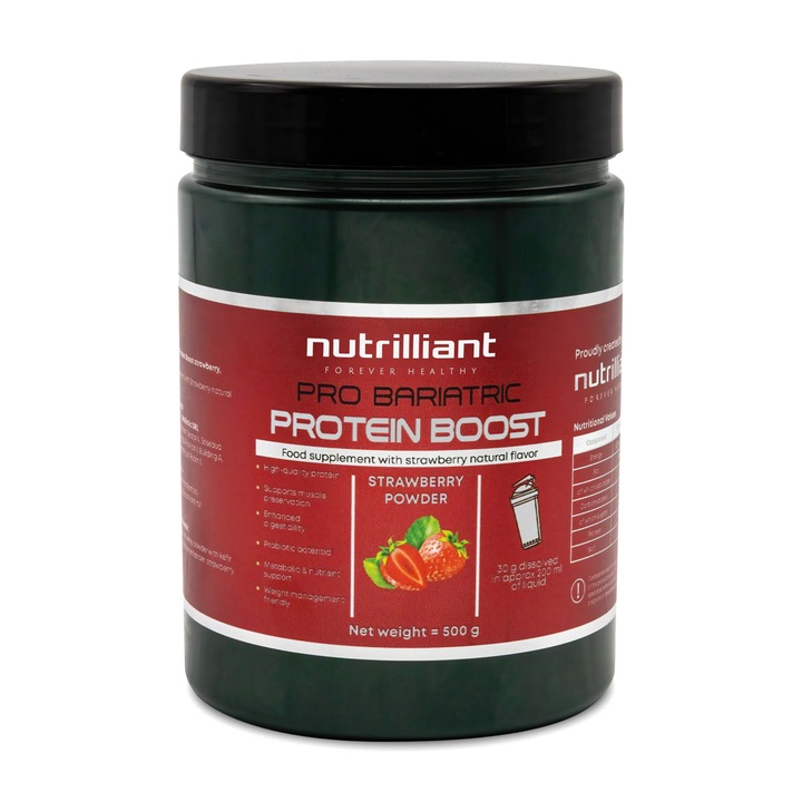 Pudra proteica fermentata in granule de kefir, cu aroma naturala de capsuni – Whey Kefir – NUTRILLIANT, 500 gr