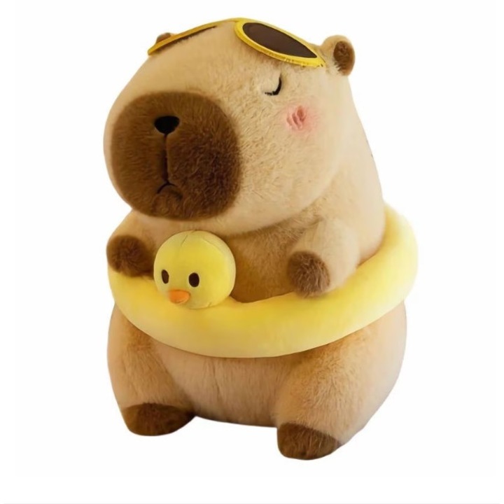 Capibara din Plus cu Colac de Plaja, Pufos, Maro, 24 cm