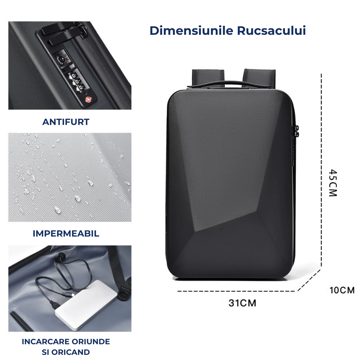 Rucsac Smart Extensibil pentru Laptop 3D AZeira®, Business, Gaming, 16 inch, Capacitate 20-35L, Antifurt, Cifru de Securitate, Conectivitate Multifunctional, Ergonomic, Organizare optima, Buzunare, Protectie ptr Laptopuri, 45x31x10/16 cm, Negru