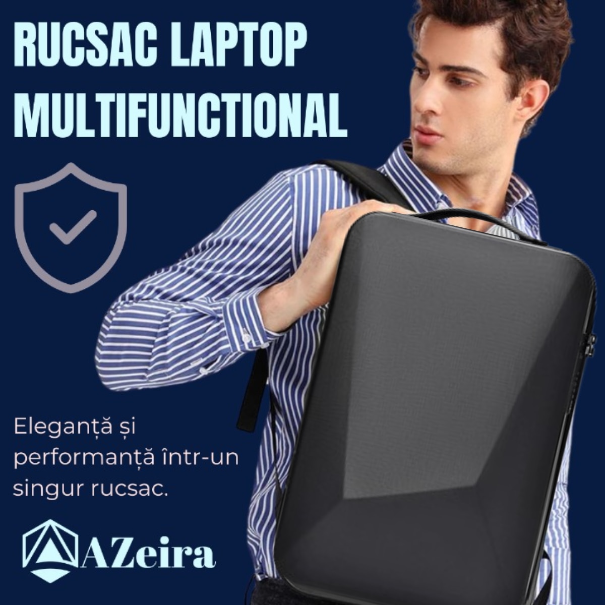 Rucsac Smart Extensibil pentru Laptop 3D AZeira®, Business, Gaming, 16 inch, Capacitate 20-35L, Antifurt, Cifru de Securitate, Conectivitate Multifunctional, Ergonomic, Organizare optima, Buzunare, Protectie ptr Laptopuri, 45x31x10/16 cm, Negru