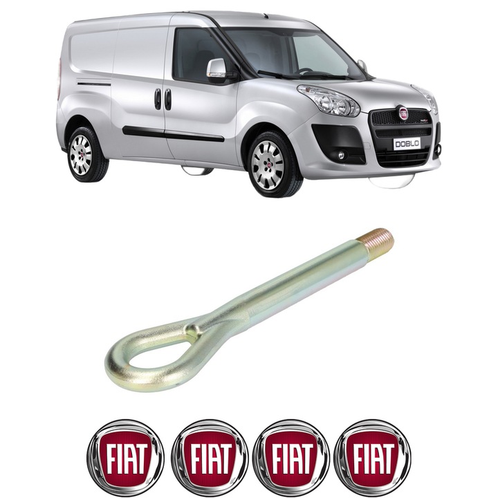 Cui carlig remorcare, tractare auto pentru FIAT DOBLO Bus (263_) din 2010-2023, Otel, Cri-Flo, 4 Stickere cu FIAT