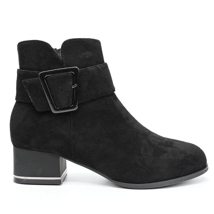 Botine de dama, Din piele ecologica intoarsa cu interior imblanit, BD1014, Negru 38