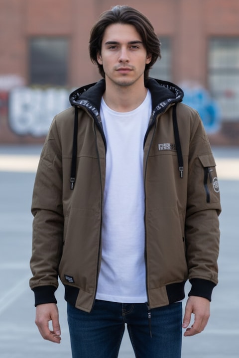 Geaca pentru Barbati, cu gluga detasabila, buzunare, cu fermoar, maro 8411-3 11659, Maro