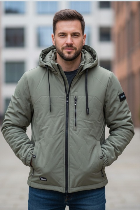 Geaca pentru Barbati impermeabila, cu gluga detasabila, buzunare, cu fermoar, kaki 8408-2 11704, Kaki