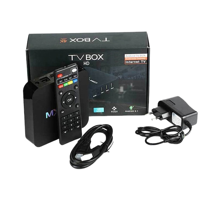 Mini smart TV, 4K HDR, 2GB RAM, 16GB ROM, WiFi, HDMI, negru