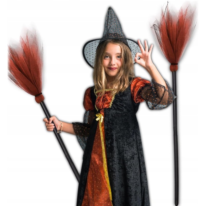 Matura vrajitoare Halloween 87 cm, portocaliu, accesoriu costum copii si adulti