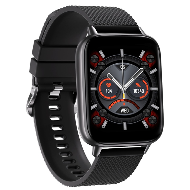 Smartwatch idealStore NEW UpBest23, Bluetooth Apel, Вграден високоговорител и микрофон, Гласов асистент, NFC, Мулти-спорт, Монитор на сърдечния ритъм и кислорода, Термометър, HD дисплей, Извито стъкло, Батерия 200 mAh, Черен цвят