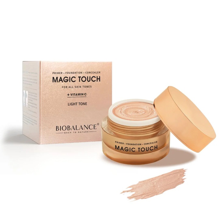 Baza de machiaj Bio Balance Magic Touch, primer si fond de ten cu vitamina C, nuanta Classic Beige, 30 ml
