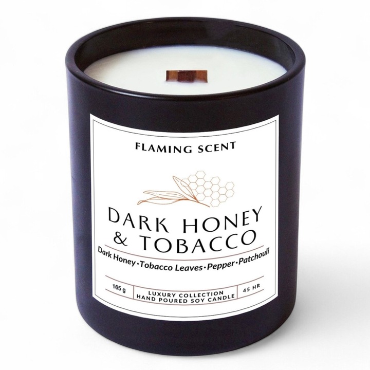 Lumanare parfumata din Soia, Dark Honey & Tobacco, 165 g, ardere 45 h, fitil din lemn