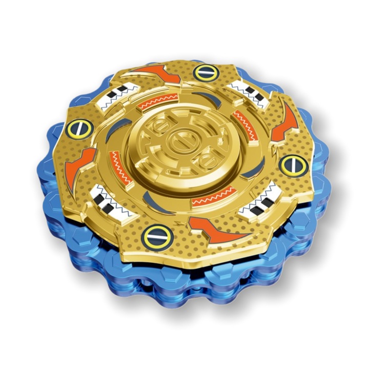 Jucarie Fidget Spinner Antistres cu Sunet Mecanic, Design Sci-Fi, Plastic Durabil, Pentru Relaxare si Concentrare, Cadou Copii si Adulti, Auriu/Albastru, 6x6cm