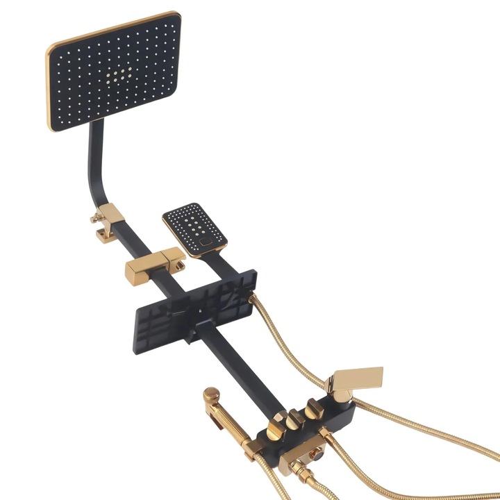 Set de dus, 4 capete de pulverizare, bobina ceramica, inaltime reglabila, negru