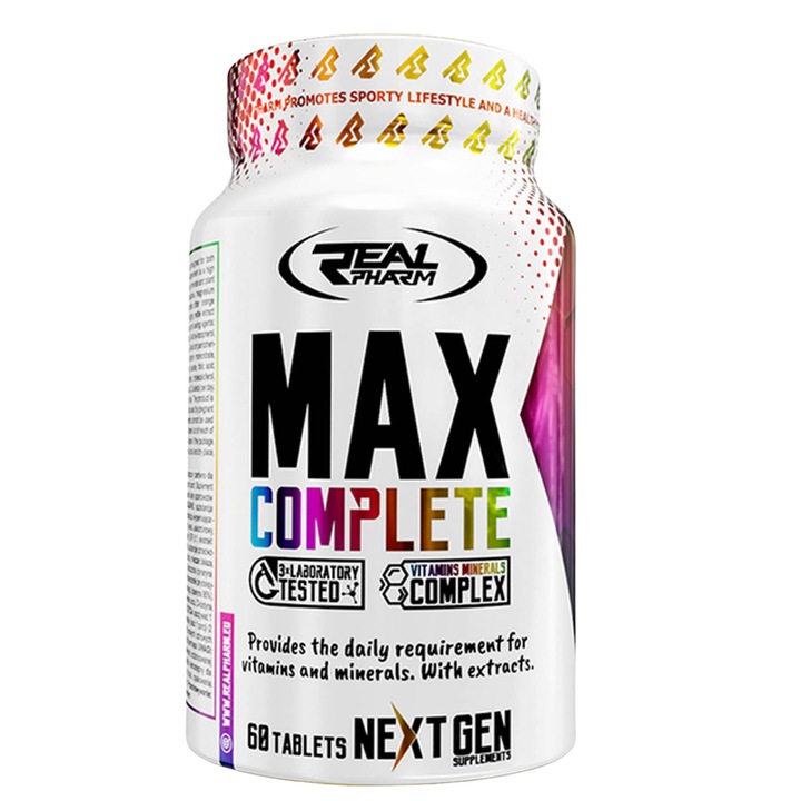 Complete MAX Real Pharm, 60 tablete – Complex Multivitamine si Minerale + Extracte Naturale, Energie, Imunitate si Vitalitate Zilnica