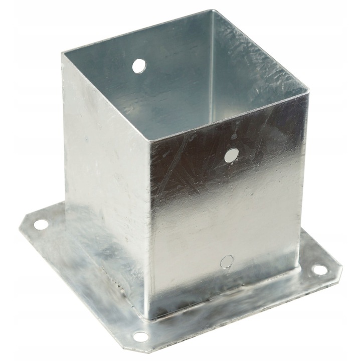 Suport baza stalp cu talpa pentru fixare beton, FEINZ, 101 x 101 mm, Otel zincat gros, Constructii lemn terase foisoare si garduri, Argintiu