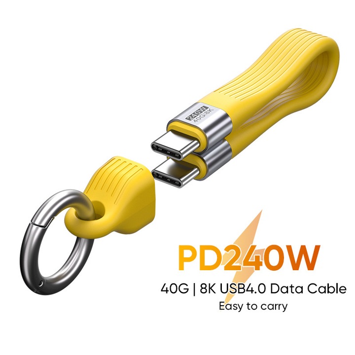Cablu Cheie PD240W Type-C la Type-C, 0.13m - Suport pentru Incarcare Rapida 240W si Transfer Date 40Gbps, Conectori Rezistenti, Compatibil 8K, Chip CHC5389, Ultra-Scurt pentru Portabilitate