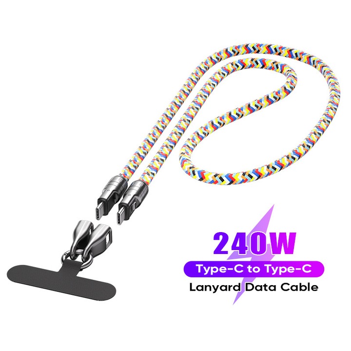 Solutie Complete 100 Cabluri Type-C PD240W, 1.2m - Lot Universal cu Lant, pentru Office, Angajati, Inchirieri, Spatii de Lucru, Incarcare Rapida si Transfer Date, Gata de Folosit