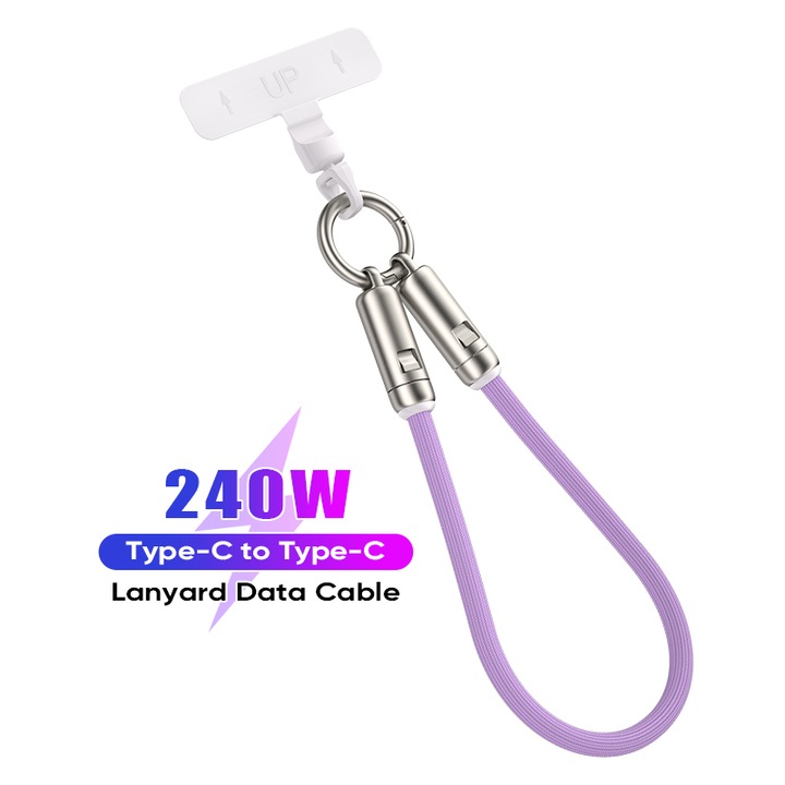 Cablu Data PD240W Type-C la Type-C, de Incheietura, 0.3m - Impletitura Nylon, Capete Zinc Aliaj, Incarcare Rapida 240W, Transfer Date, Compatibil Laptop, MacBook, Telefoane, Lungime Scurta pentru Portabilitate Maxima
