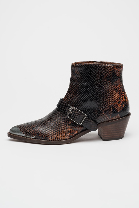 Zadig & Voltaire, Botine de piele cu toc cubanez Tylow, Negru/Caramel