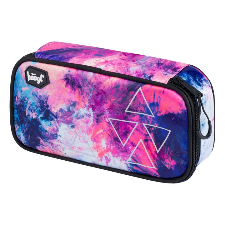 Etui creioane Baagl abstract, rigid, buzunar cu fermoar, dimensiuni: 20x10cm