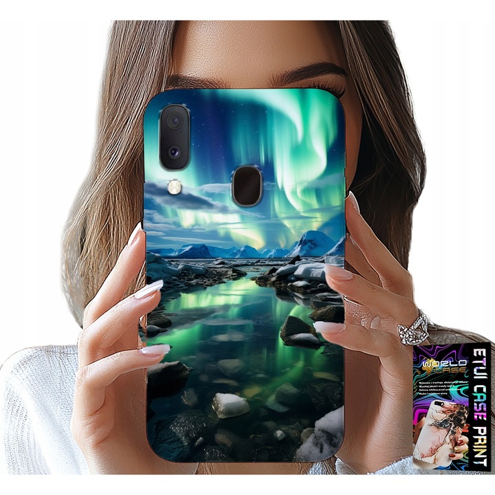 Carcasă pentru Samsung Galaxy A40, World Case, design Alaska Aurora Borealis, silicon, inclusă sticlă