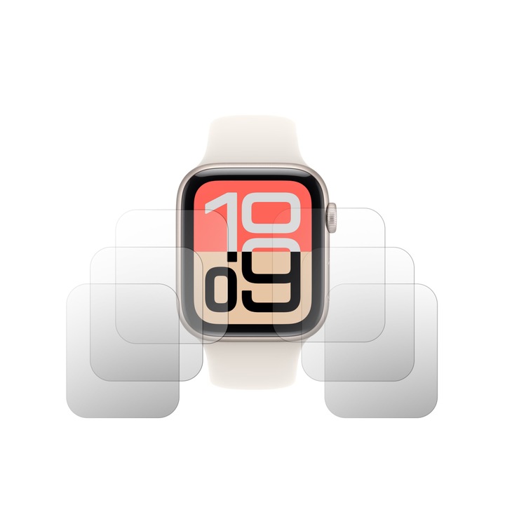 Set 6X Folie Protectie Ecran Folie24, pentru Apple Watch SE 3 - 40mm 2025, 3X Ultra-Clear + 3X Mate, Adezive, Flexibile cu Auto Regenerare