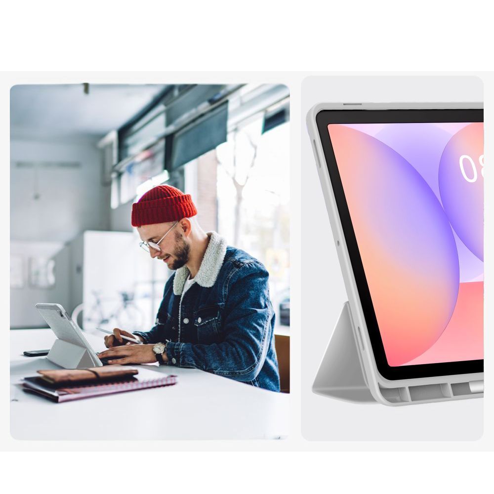 Husă de tabletă compatibilă cu Samsung Galaxy Tab S9 11" (SM-X710, SM-X716) - husă inteligentă gri, cu suport pentru creion