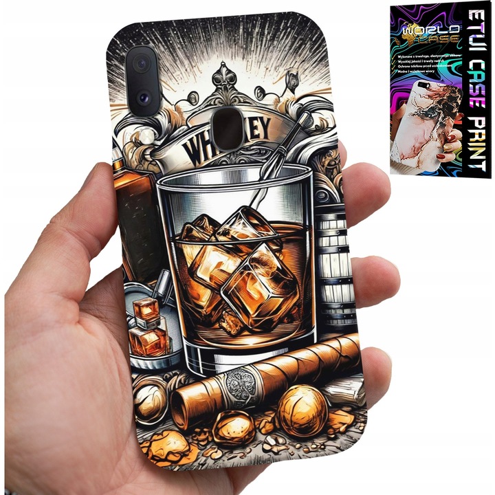 Carcasa telefon Samsung Galaxy A40, World Case, design Whisky Cigar, silicon, acces complet
