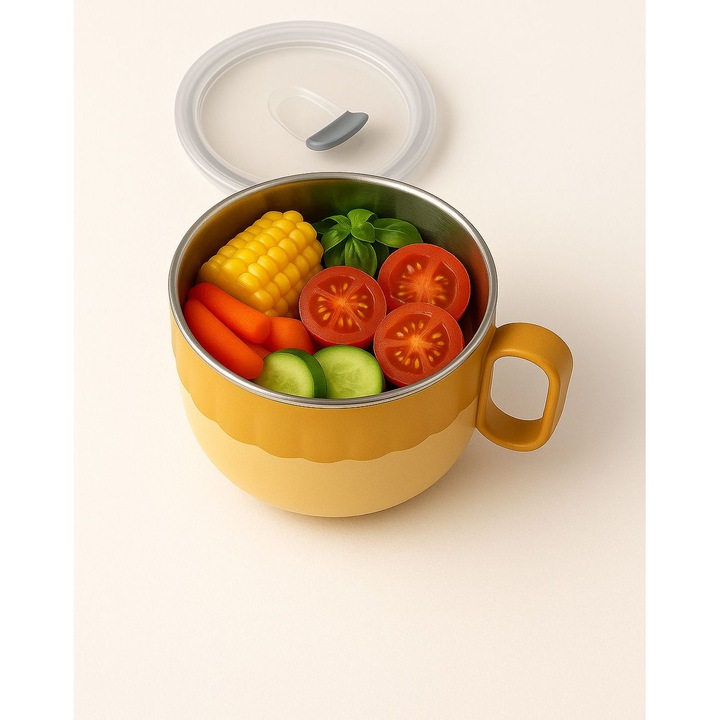 Caserola pentru Mancare cu Capac Etans, Ideala pentru Birou, Scoala si Frigider - Galben