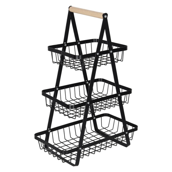 Cos fructe 3 etaje metal si lemn, organizator bucatarie